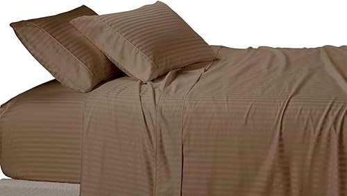 Royal Tradition Damask Striped - Juego de sábanas de 600 hilos, 100 % algodón dividido, tamaño King, 5 piezas para camas ajustables, color gris pardo