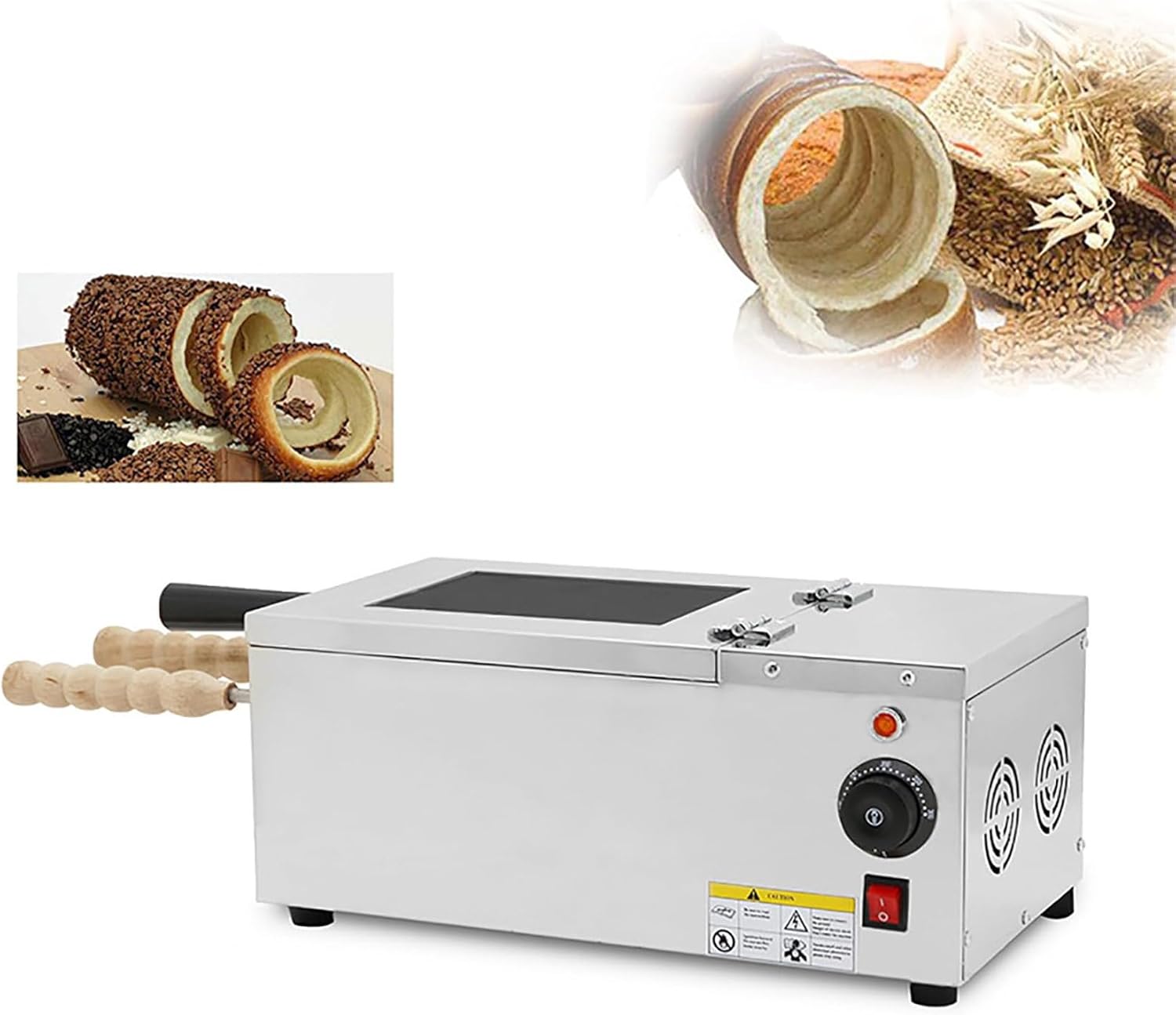 Commercial Chimney Cake Oven with 2 Baking Rollers, 1500W Electric Toaster Machine, 50°C~300°C Temperature Range Chimney Bread Roll Grill Maker for Restaurant Home Kitchen,220V