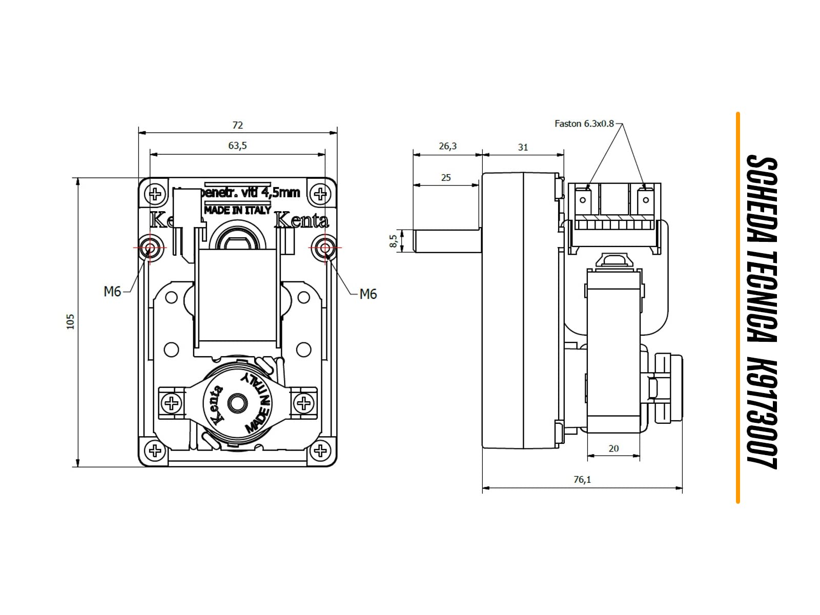 ERICAMBI, Motoriduttore K9173007 Kenta serie 917 per Stufe a Pellet, Velocità 1rpm, Pacco Lamellare 20mm, Ø Albero 9,5mm, Senso di Rotazione Oraria, Spianatura Singola
