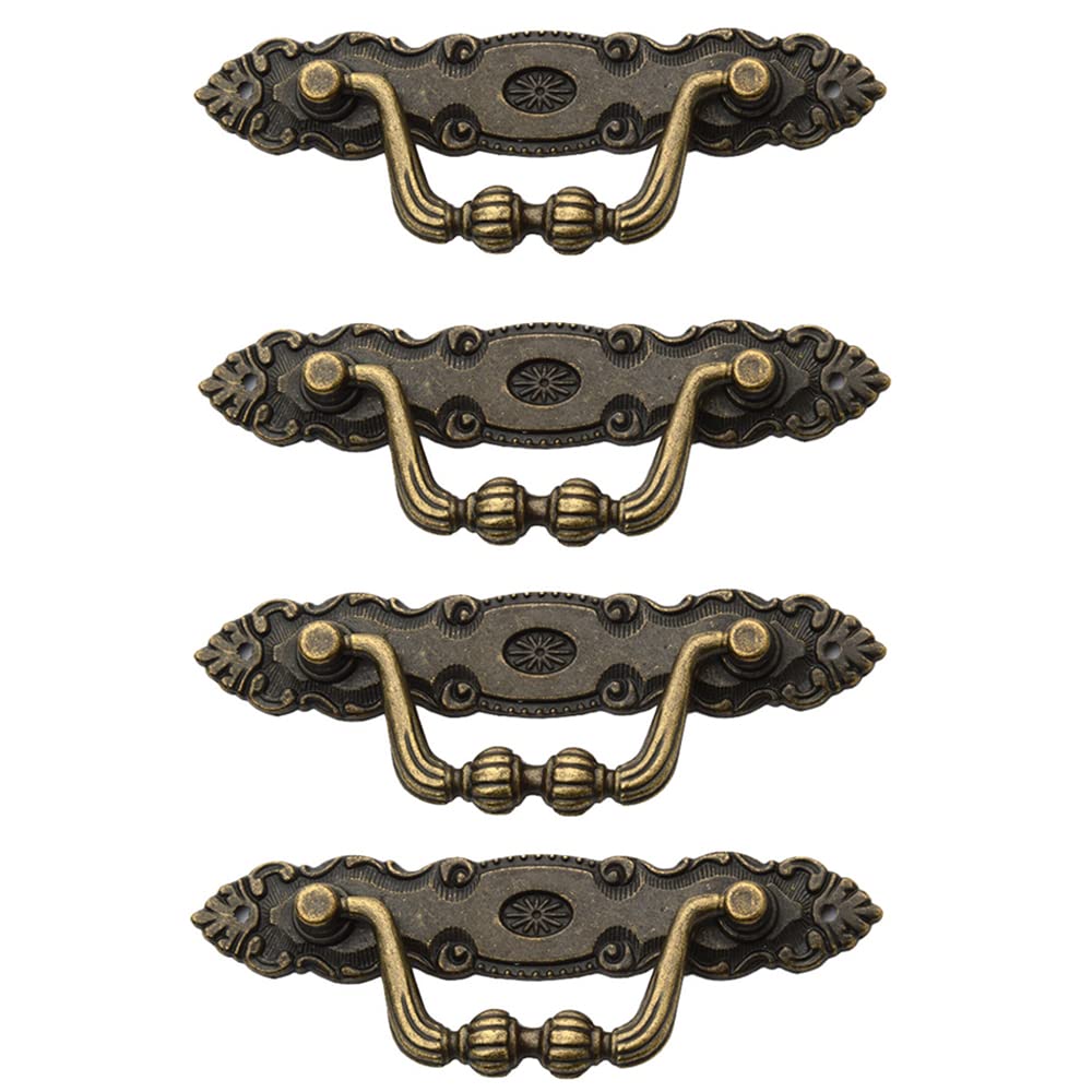 4PCS Antique Cabinet Hardware Pull Handles, Bronze Pull Handles with Screws, Vintage Shabby Cupboard Drawer Decorative Furniture Knobs