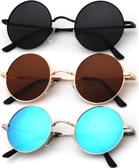 KALIYADI Round Polarized Sunglasses for Men Women Retro Metal Hippie Circle Style Sun Glasses UV Protection