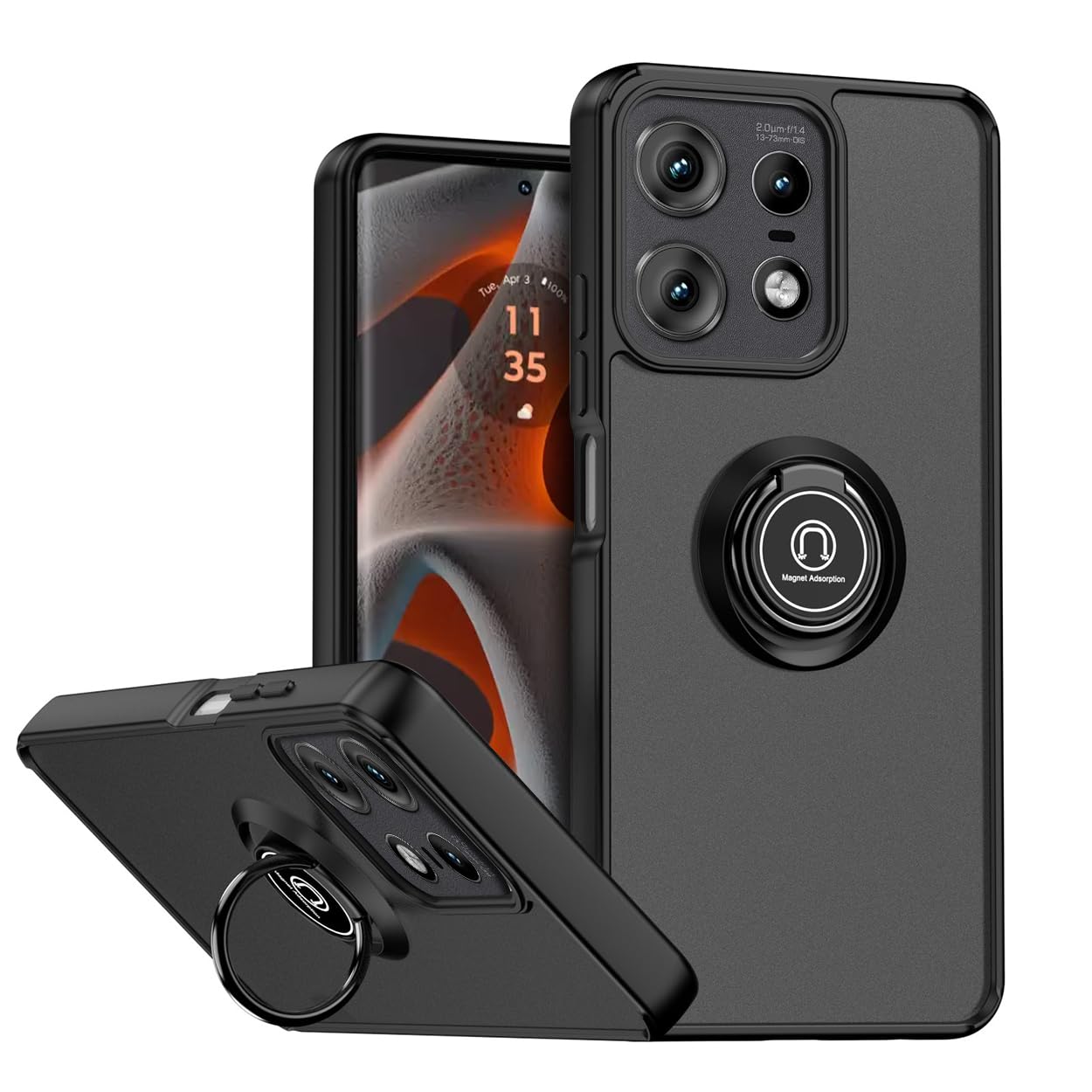 QUIETIP Case for Motorola Edge 50 Pro 5G,Magnetic Ring Car Stand Silicone Translucent Matte Drop Protection Cover,Black
