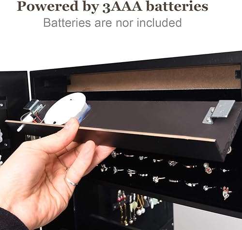 Miniatura 6 de Giantex Armario de joyería de 15 LED para colgar en la pared armario de joyería con cerradura con espejo de cuerpo completo bandeja de maquillaje