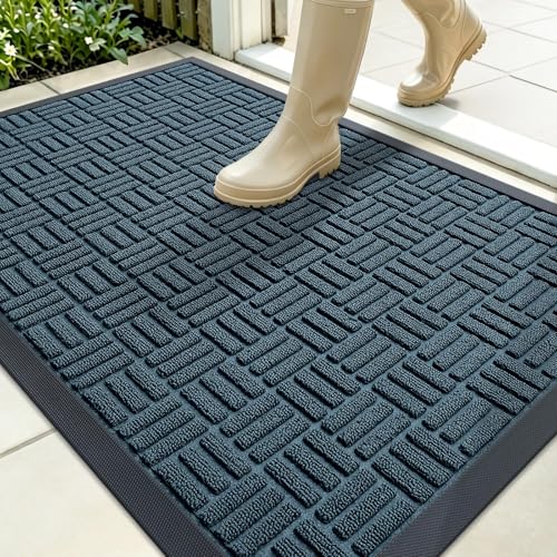 Image of OLANLY Front Door Mat Outside Entrance 35x23, Absorbent, Heavy Duty Sturdy Natural Rubber Doormat Indoor Outdoor, Non-Slip, Stain and Fade Resistant, Low Profile Floor Mat for Entryway, Lake Blue