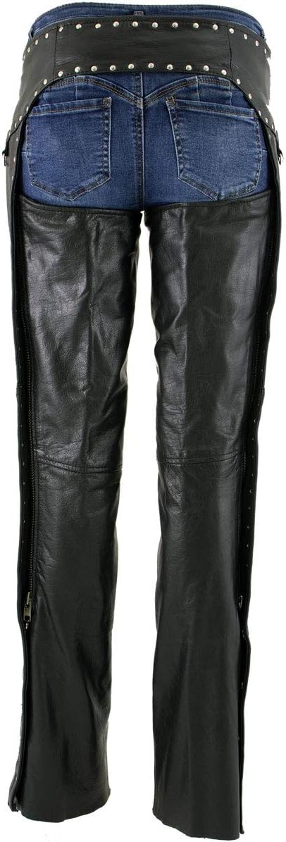 Milwaukee Leather LKL6705 Women's Classic Black Leather Motorcycle Biker Rider Chaps w/Rivet Detail
