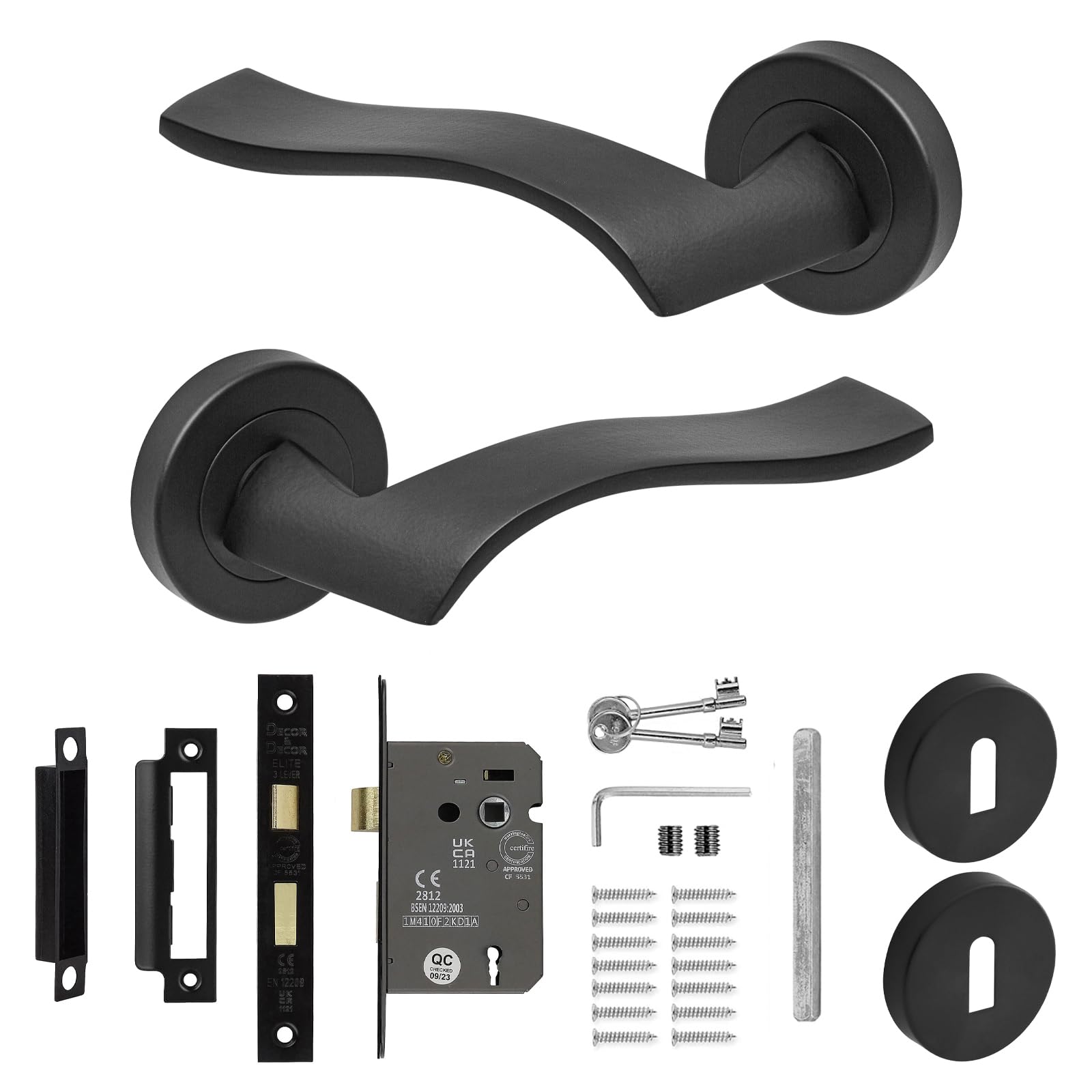 DecoranddecorDoor Handle SetBlack Internal Door Handle With LockBlack Internal Door Lever HandlesEmblaze Range from B&Q