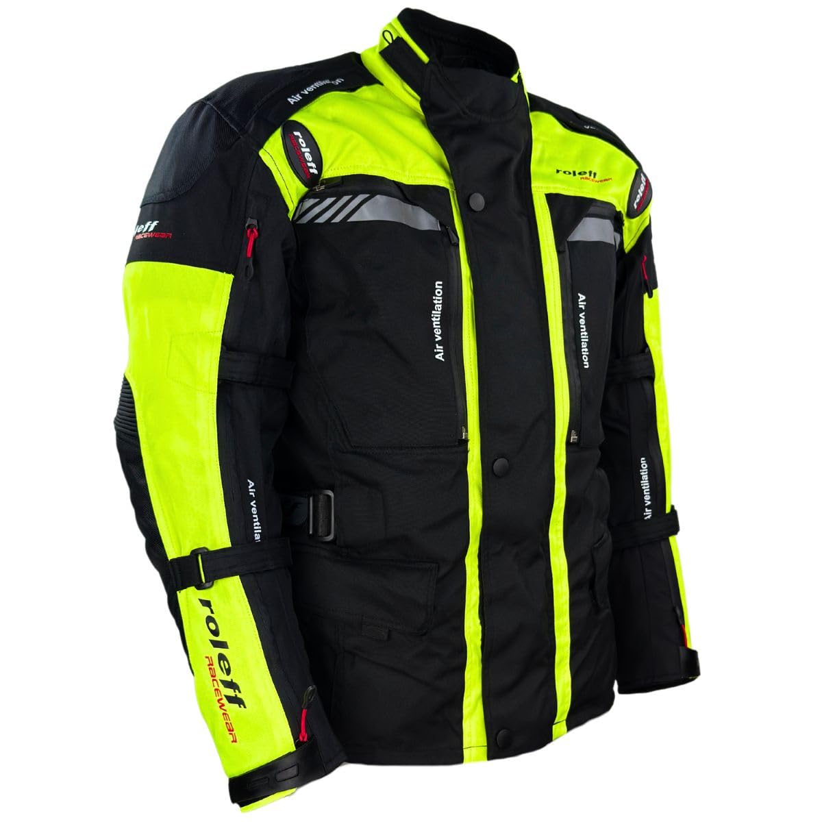 ROLEFF 1123 Enduro- Motorradjacke mit Protektoren |Enduro MX | Offroad Jacke |Größe S-5XL | Klimamembrane | Belüftung | Neongelb