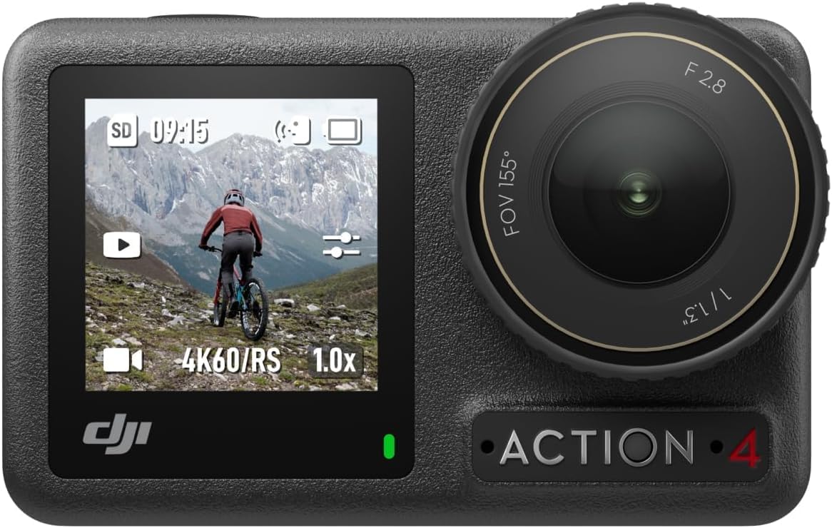 DJI Osmo Action 4 Combo Standard cam impermeabile 4K/120fps con sensore 1/1.3”, incredibili immagini con scarsa illuminazione, prestazioni cromatiche a 10 bit e D-Log M, batteria da 1770 mAh