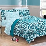 My Room Zebra Ultra Soft Microfiber Comforter Sheet Set, Aqua, Full