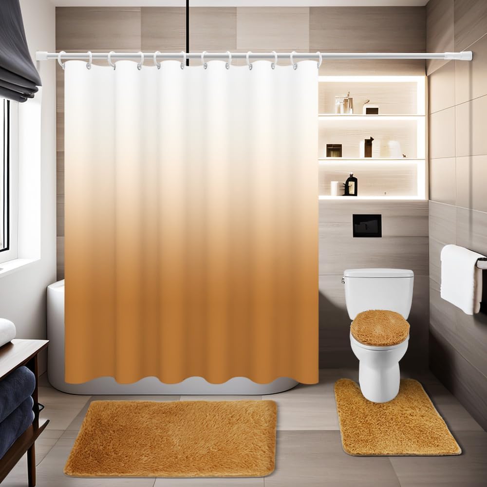 Taupe Shower Curtain Set 4 Piece Bathroom Sets with Shower