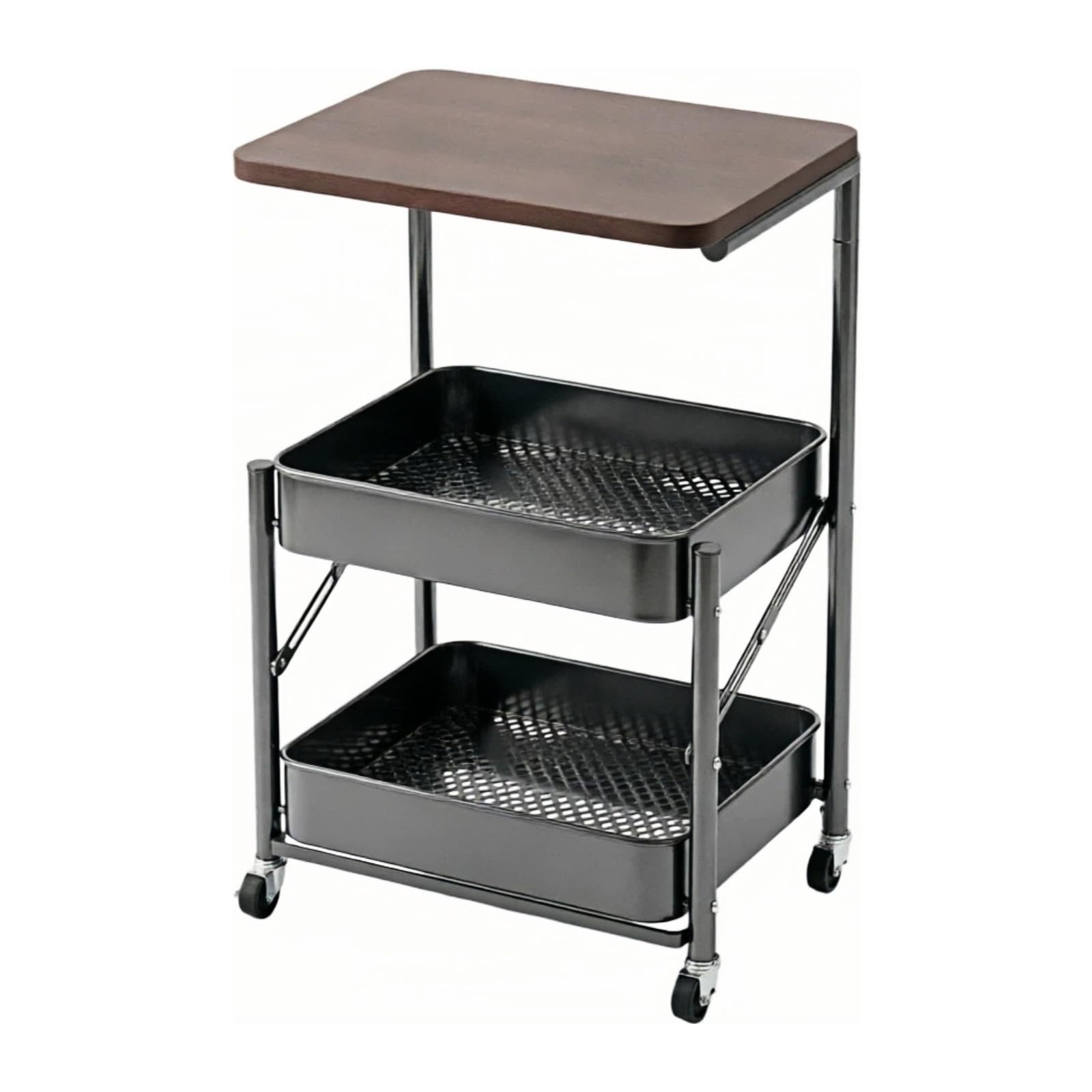 Carro de Almacenamiento Carro rodante Plegable, Estante móvil for Almacenamiento de refrigerios, mesita Noche, Organizador(Negro)