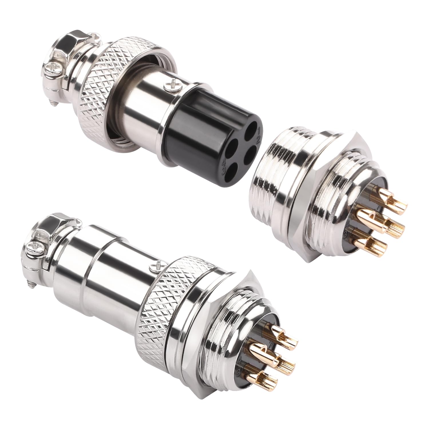 QIANRENON Gold Plated GX16 4 Pole Aviation Plug Socket GX16 4Pin Male Bulkhead Mount Airline Plug Connector GX16-4 Female Cable Solder Adapter M16,