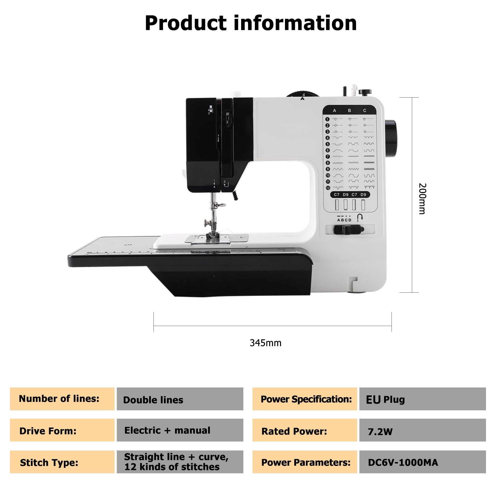 Nähmaschine für Kinder und Anfänger, 12 Stiche Elektrische Nähmaschinen Doppelfaden-Nähmaschine mit Verlängerungstisch Blendfreiem LED-Licht