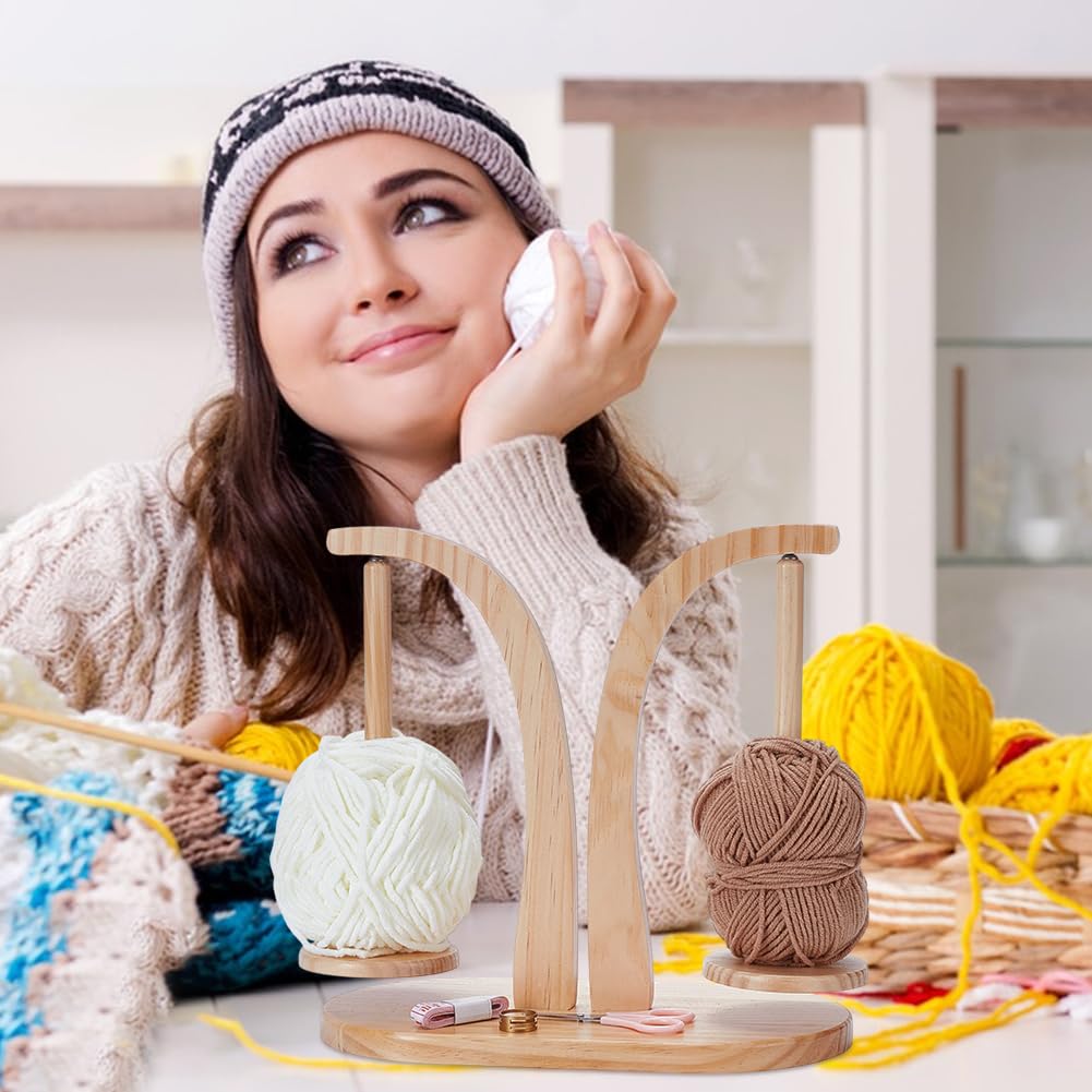 UNICRAFTALE Supporto per filati in legno per uncinetto e lavoro a maglia, con 2 mandrini, per filati, uncinetto, regalo per gli amanti del lavoro a maglia, per gli amanti del lavoro a maglia, per la