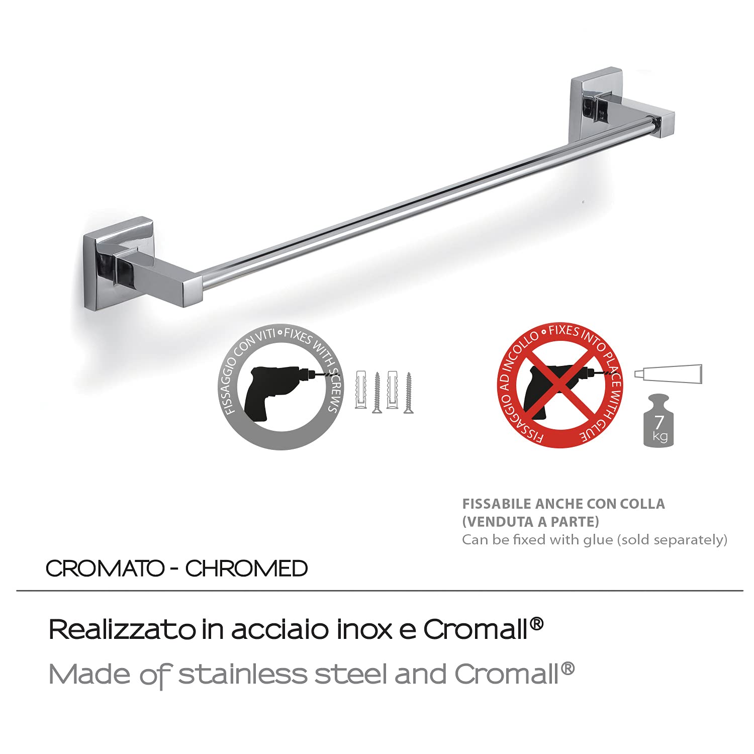 Gedy G-Pukhet Towel Rail 45 cm, Chrome Colour, Components Made of Stainless Steel and Chrome, 2 Year Warranty - Image 3