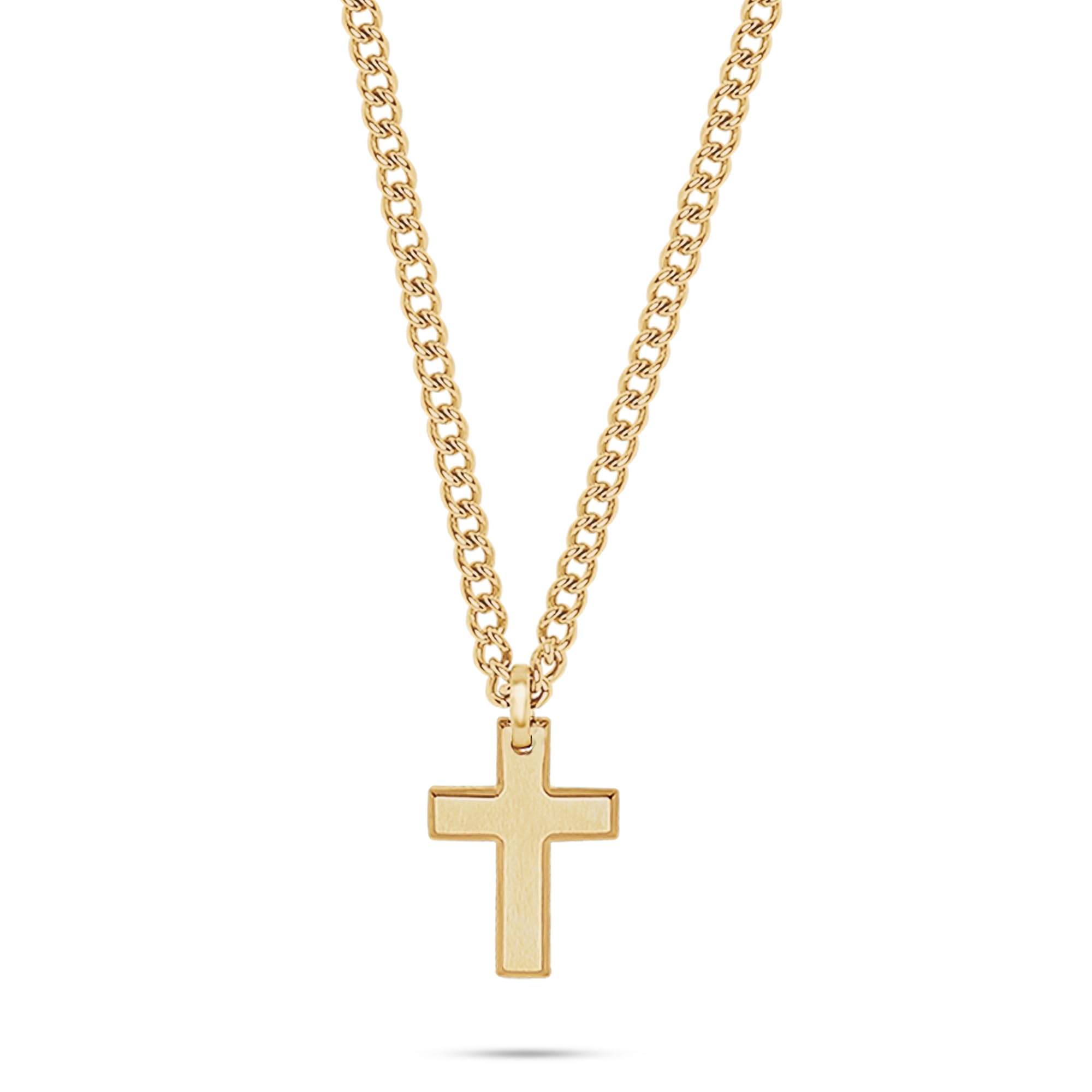 s.Oliver Men's Necklace - Polished Stainless Steel Necklace with Cross Pendant - IP Gold - Curb Chain Adjustable up to 55 cm - Waterproof and Skin-Friendly