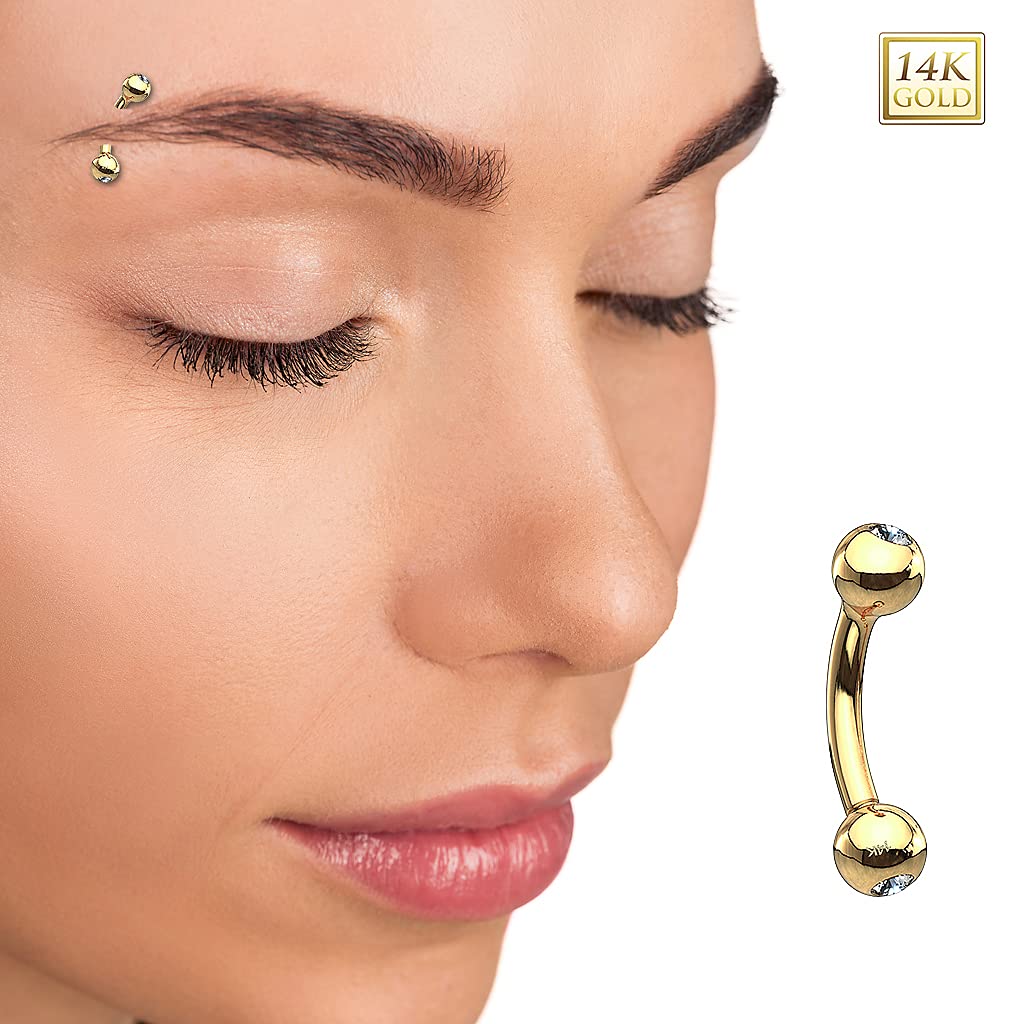 Augenbrauen Piercing Banane 14 Karat 585 Echtgold Bananabell Kristall Kugeln