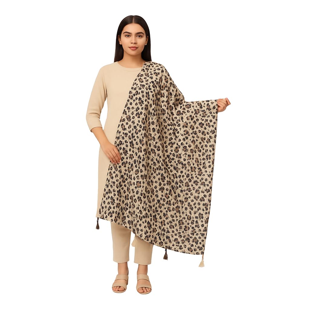 Leopard Print Women’s Scarf/Dupatta with Tassels – Soft Lightweight Stole for All Seasons | Stylish Animal Print Wrap for Casual & Party Outfits | 2 Meter | 1 Pc-image-20