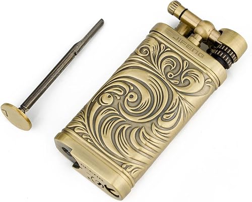 Miniatura 4 de Patrón en relieve estilo antiguo brazo de elevación pipa de tabaco butano encendedor con manipulación y selección (bronce)