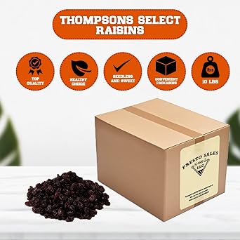 Presto Sales Raisins, Thomson Select South Africa Seedless Packaged in a 10 lbs. (160 oz) Bag, Great Trace Mineral, Kids and Adults Energy Boost Snack