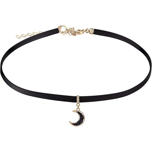 FJ Black Leather Choker Necklace for Women