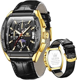 Watches for Men Leather Strap Luxury Business Two Tone Waterproof Analog Quartz Dress Big Face Watch Chronograph Moon Phase Date Luminous Casual Fashion Mens Watches(Black/Gold/Silver/Blue)