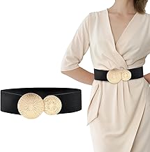 Cintura Vintage Donna Elastica Larga 6 cm, Cintura con Fibbia Grande Oro, Elastica Larga Retrò,Cinta Dorata Nera Donna, Leggera Traspirante, Confortevole Indossare, per Vestito Soprabito Cappotti