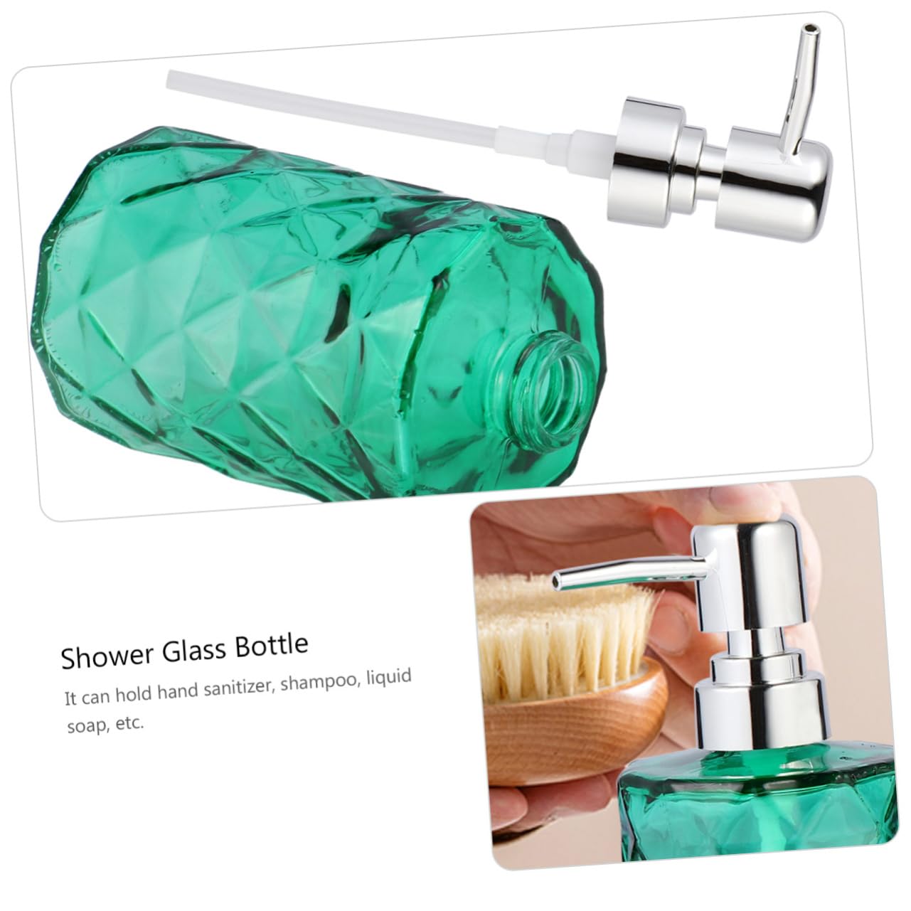 Flacone Dispenser Shampoo 330ml Verde in Vetro e Plastica, 2 Pezzi | Ampia Apertura per Ricarica Facile, Testina Pompa Removibile, Design Moderno Compatto