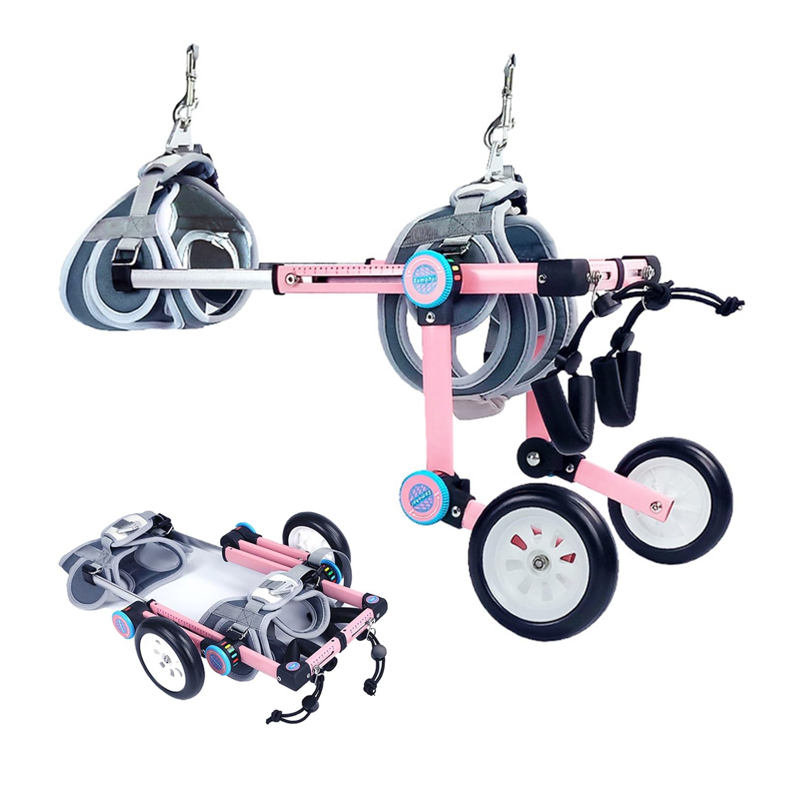 Silla de ruedas plegable para perros pequeños y medianos: carrito ajustable rosa