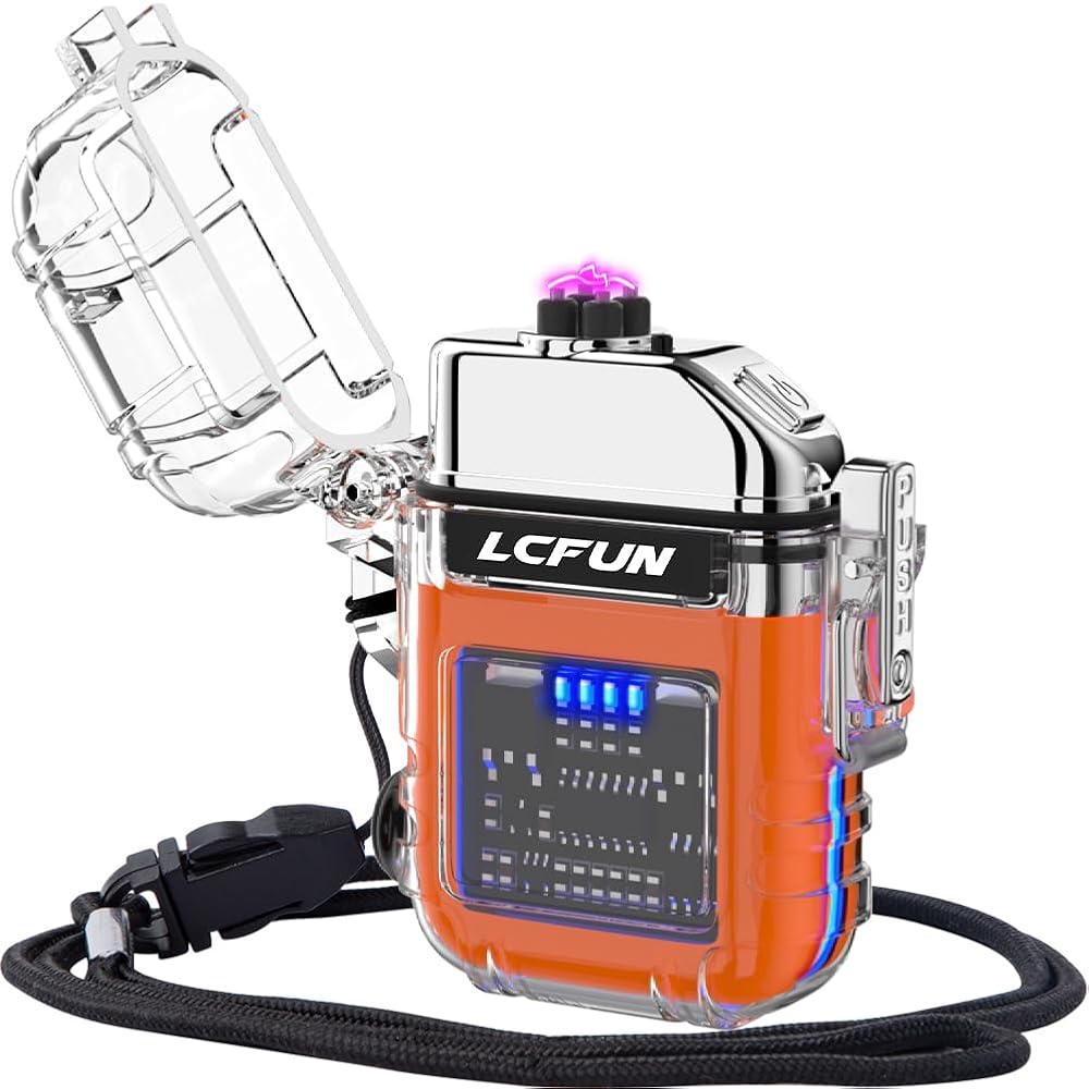 LcFun USB Rechargeable Electric Lighter with COB Flashlight,Windproof Plasma Dual Arc Lighter with Battery Display, Waterproof Lighters for Camping, Survival, Hiking, Candle