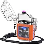 LcFun USB Rechargeable Electric Lighter with COB Flashlight,Windproof Plasma Dual Arc Lighter with Battery Display, Waterproof Lighters for Camping, Survival, Hiking, Candle
