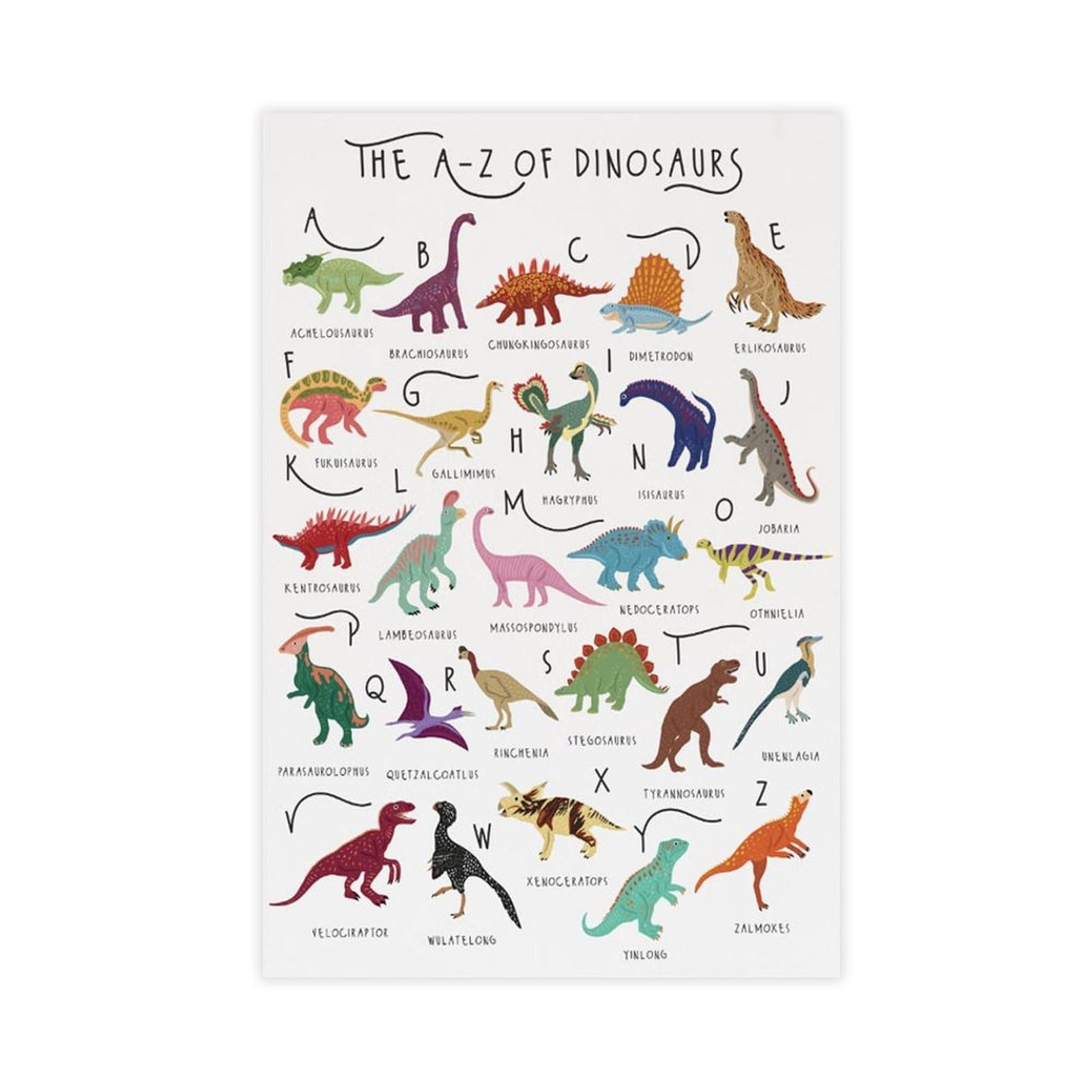 NCUDANK A-Z Dinosaur Alphabet Poster Canvas Poster Bedroom Decor Landscape Office Room Decor Gift 12x18inch(30x45cm)