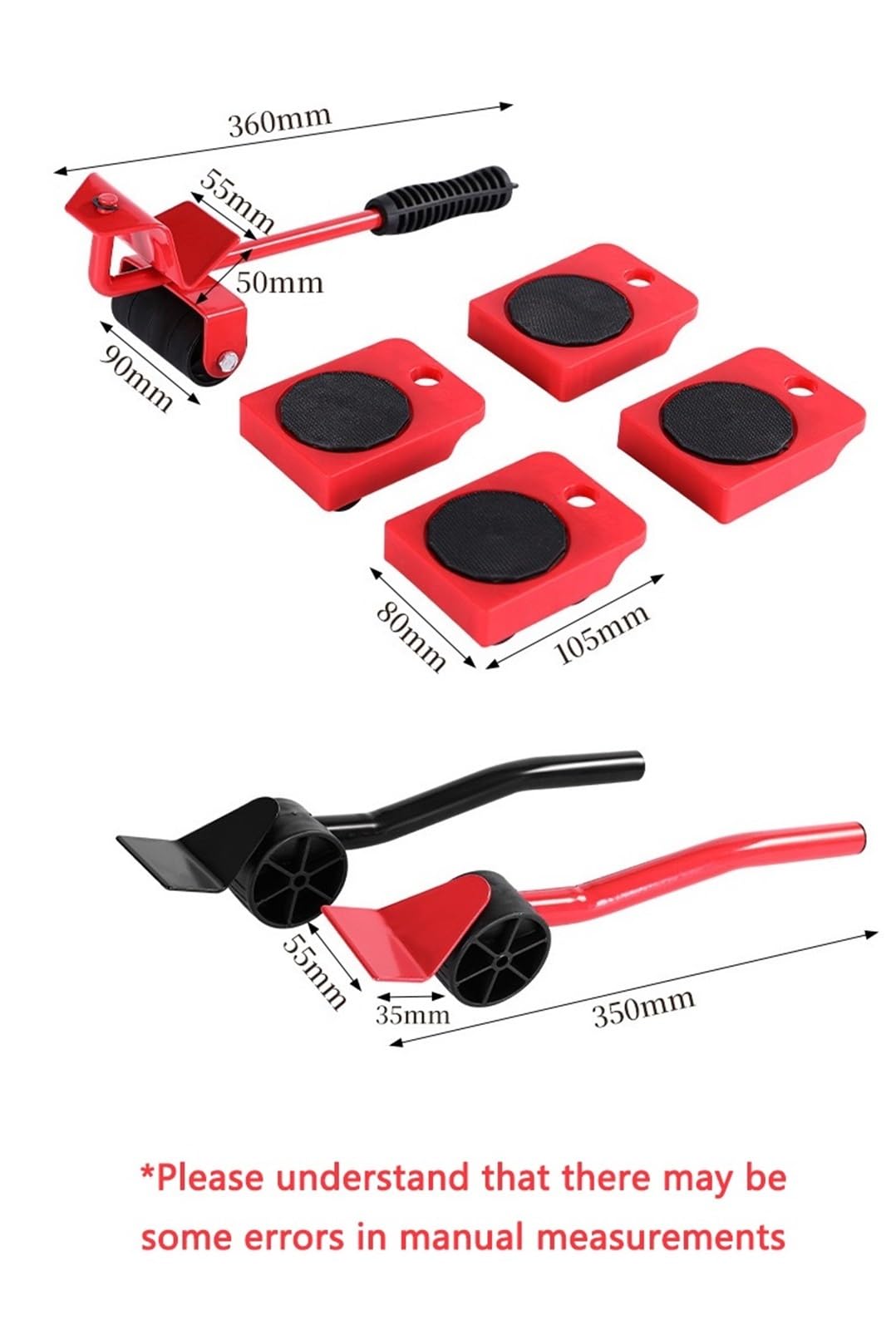 Piede di Porco per Mobili Sistema di sollevamento e spostamento elettrodomestici for mobili ad alta resistenza, strumento altezza regolabile for utensili facili sicuri(Black-5piece set)