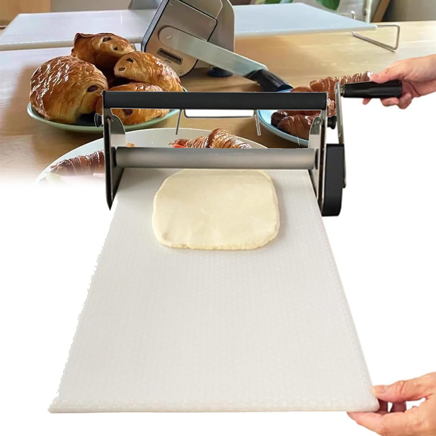 Laminadora Pasta Plegable, Manual Acero Inoxidable De 12/15", Con Grosor Ajustable Para Encimera, Ideal Para Preparar Masa De Hojaldre En Panadería,RS201