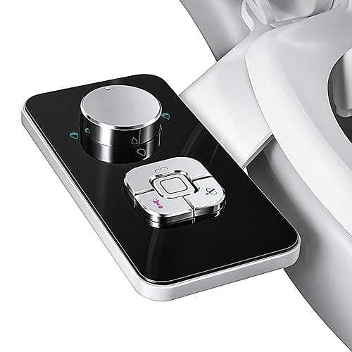 SAMODRA Bidet Attachment, Non-Electric Cold Water Bidet Toilet Seat Attachment with Pressure Controls, Retractable Self-Cleaning Dual Nozzles for Frontal & Rear Wash - Black - Black