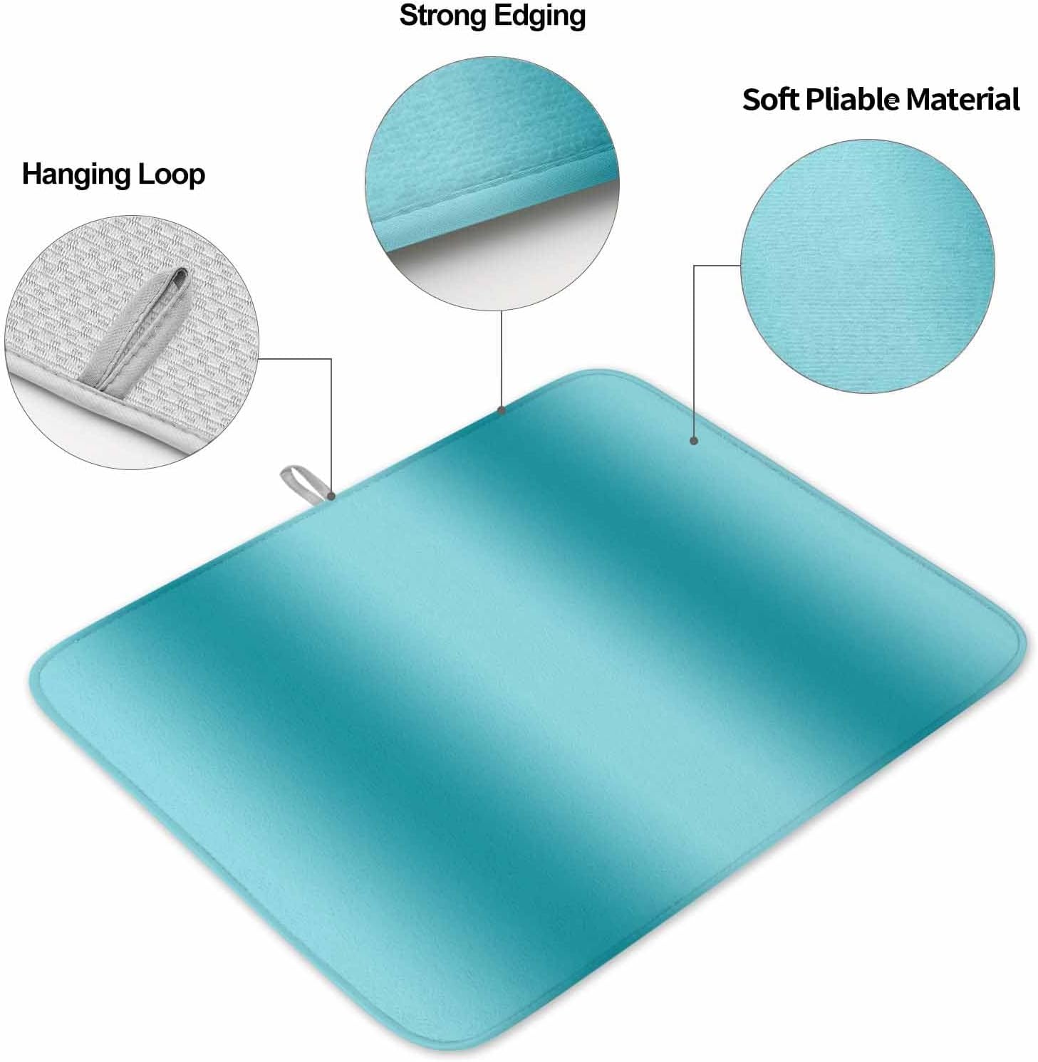 Dish Drying Mat Set of 2 Turquoise Gradient Microfiber Absorbent Reusable Washable Dish Drying Rack Mat Aqua Blue Theme Coffee Mat for Coffee Maker Bar Kitchen Countertops 18x24inch