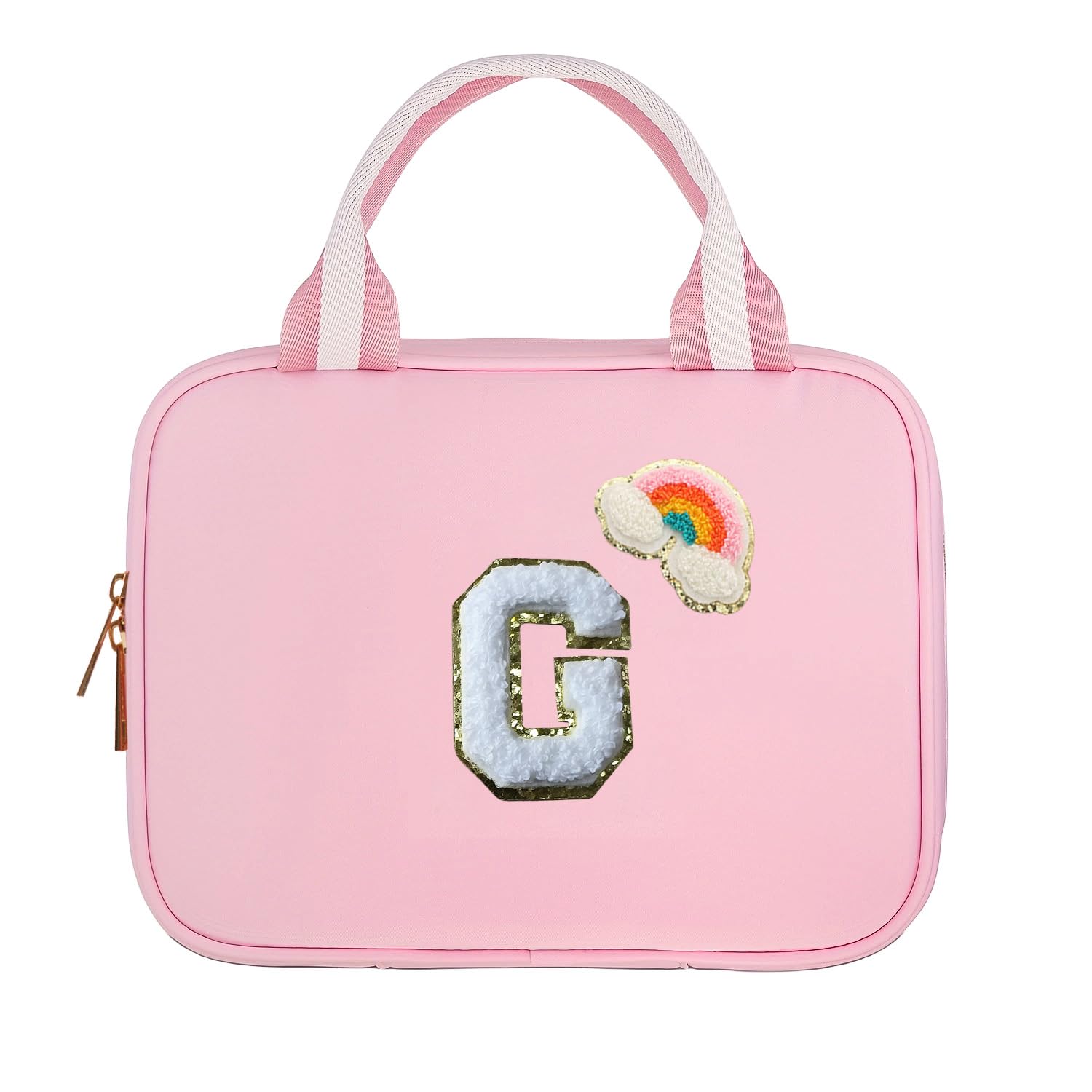 Janhavi Stylish Lunch Bag with Chenille Letters, Pink Lunchbox with Padded Liner, Leak-Proof and Reusable Insulated Lunch Box for Girls-G