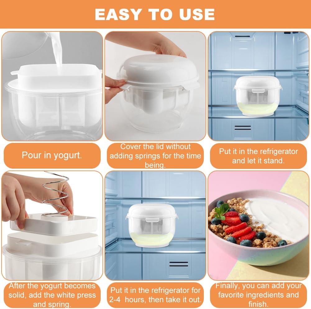 Greek Yogurt Strainer, 2 Qt Ultra-Fine Mesh Filter with Spring Press, Large Yogurt Container for Homemade Greek Yogurt, Works for Cheese, Kefir & Nut Milk, Spoon Included