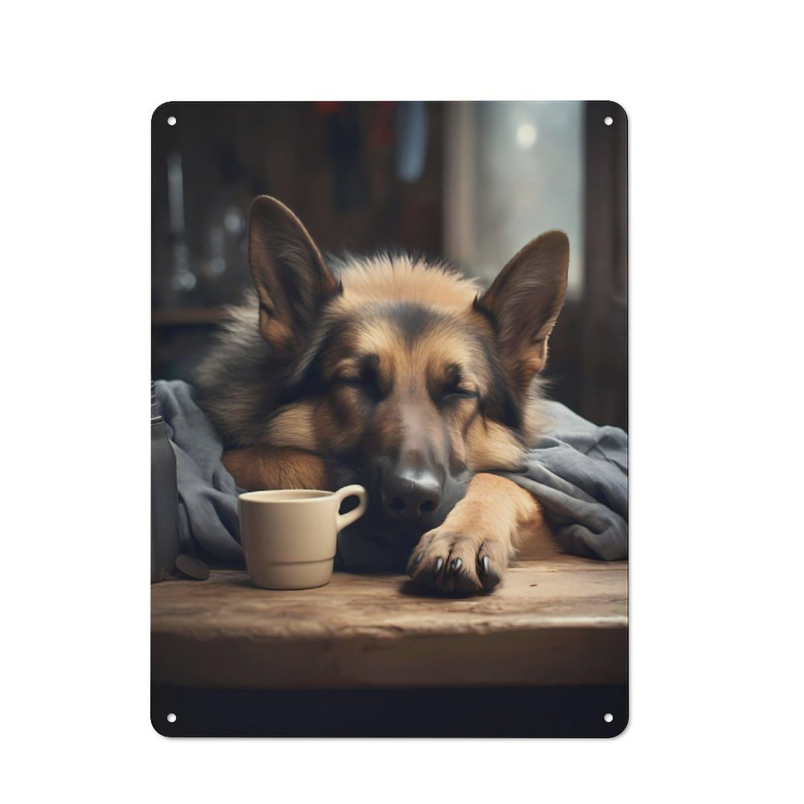 Junmoney German Shepherd Coffee Dog Retro Metal Wall Sign 40X30cm With For Pub Or Café, A Housewarming Gift For Hospitality Wall Decor Collectors