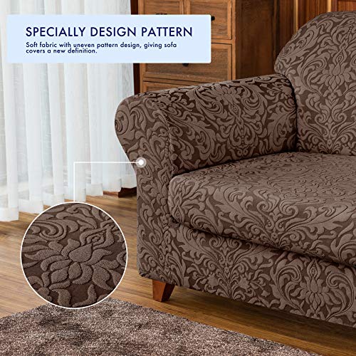 Subrtex Chair Slipcovers, 2 Piece, Stretch Armchair Slipcover Sofa Cover Couch Cover Washable Furniture Protector, Jacquard Damask (Small, Brown) #TOP3
