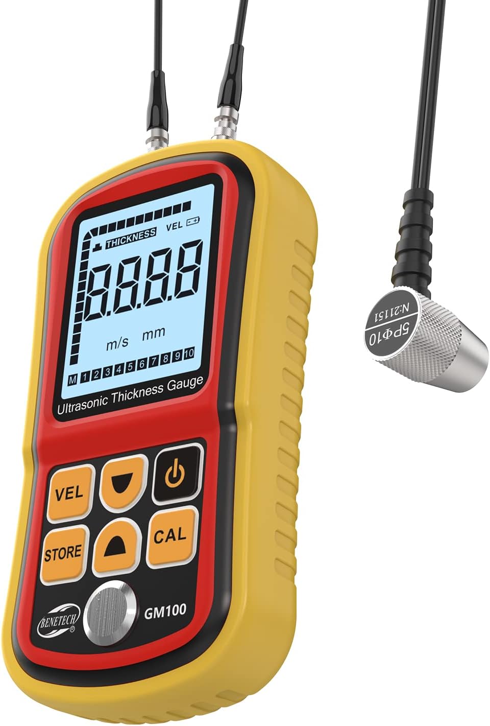 GM100 Digital Ultrasonic Thickness Gauge Meter, Range 0.047 to 8.85in, for Measuring Metal and Nonmetal Aluminum, Zinc, Silver, Gold, Tin, Iron, Steel, Copper, PVC, Glass, Zirconium, Nylon