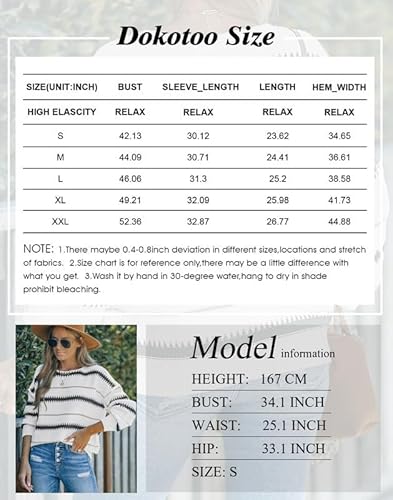 Dokotoo Long Sleeve Crewneck Striped Pullover Sweaters For Women Winter Casual Loose Knit Pullover Sweater Jumper Tops White Medium thumb #5