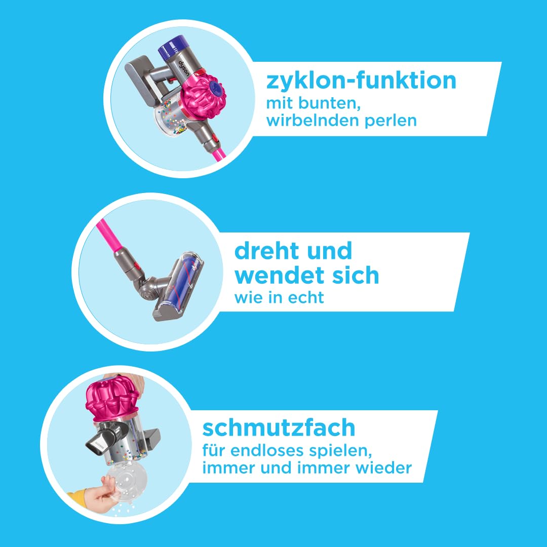Casdon Dyson kabelloser Staubsauger | Interaktiver & offiziell lizenzierter Dyson Spielzeugstaubsauger für Kinder ab 3 Jahren | Realistischer Rollenspielspaß!