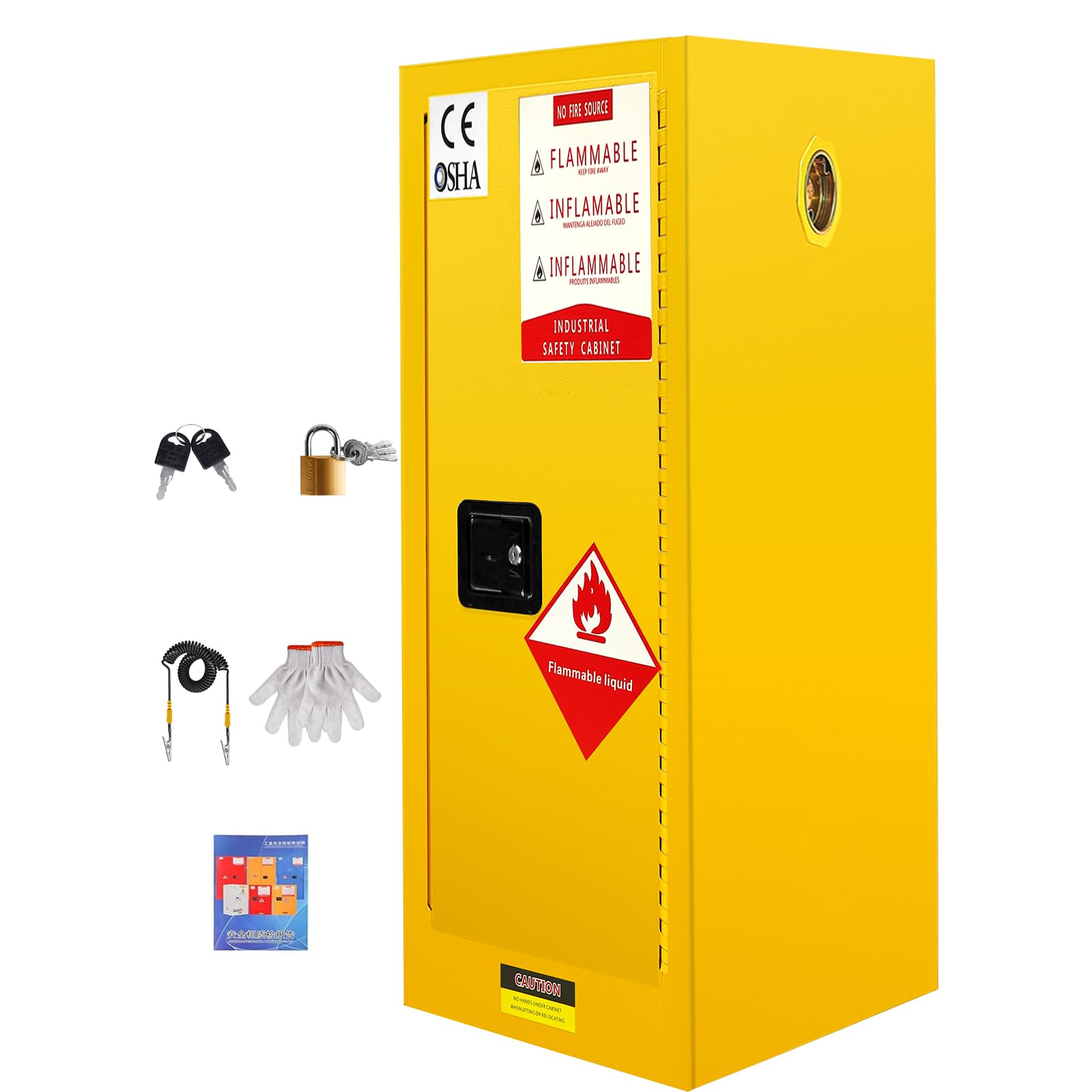 20-GAL Flammable Safety Cabinet, 18.11" x 18.11" x 35.5" Hazardous Storage Cabinets, Stainless Steel Flammable Storage Cabinets, Adjustable Shelf