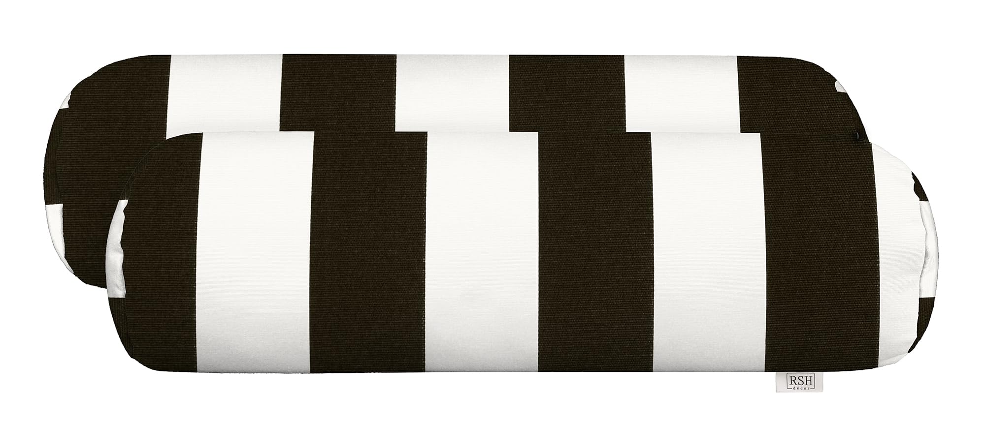 Neck Roll Pillows – 2 Set | 20” x 6”| Indoor Outdoor Pillow for Patio, Porch, Coastal Beachhouse Minimalist Decor, Lounge Chair | UV & Fade-Resistant| Black & White Stripe