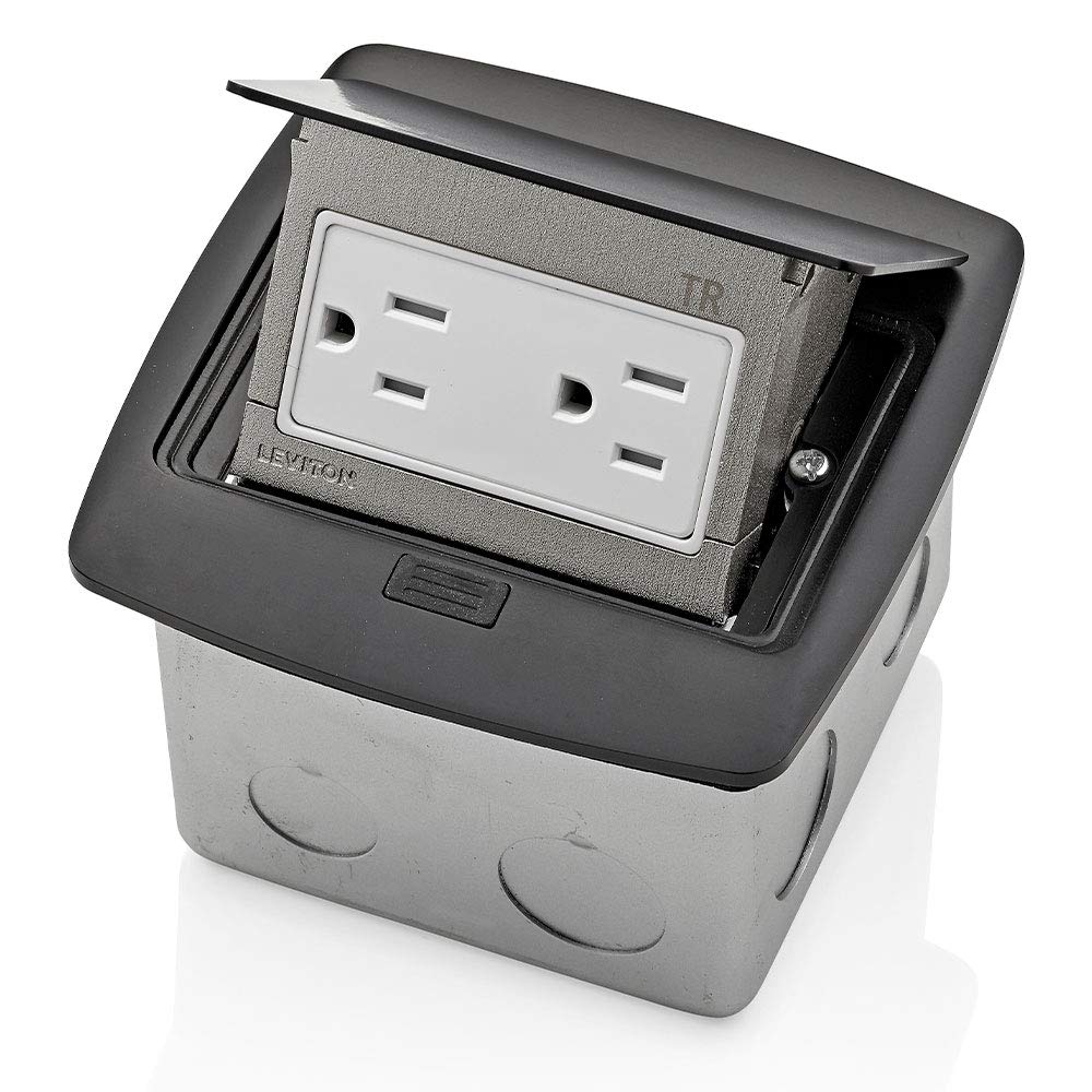 Boîte de sol pop-up Leviton PFTR1-MB évite les câbles apparents grâce au noir mat