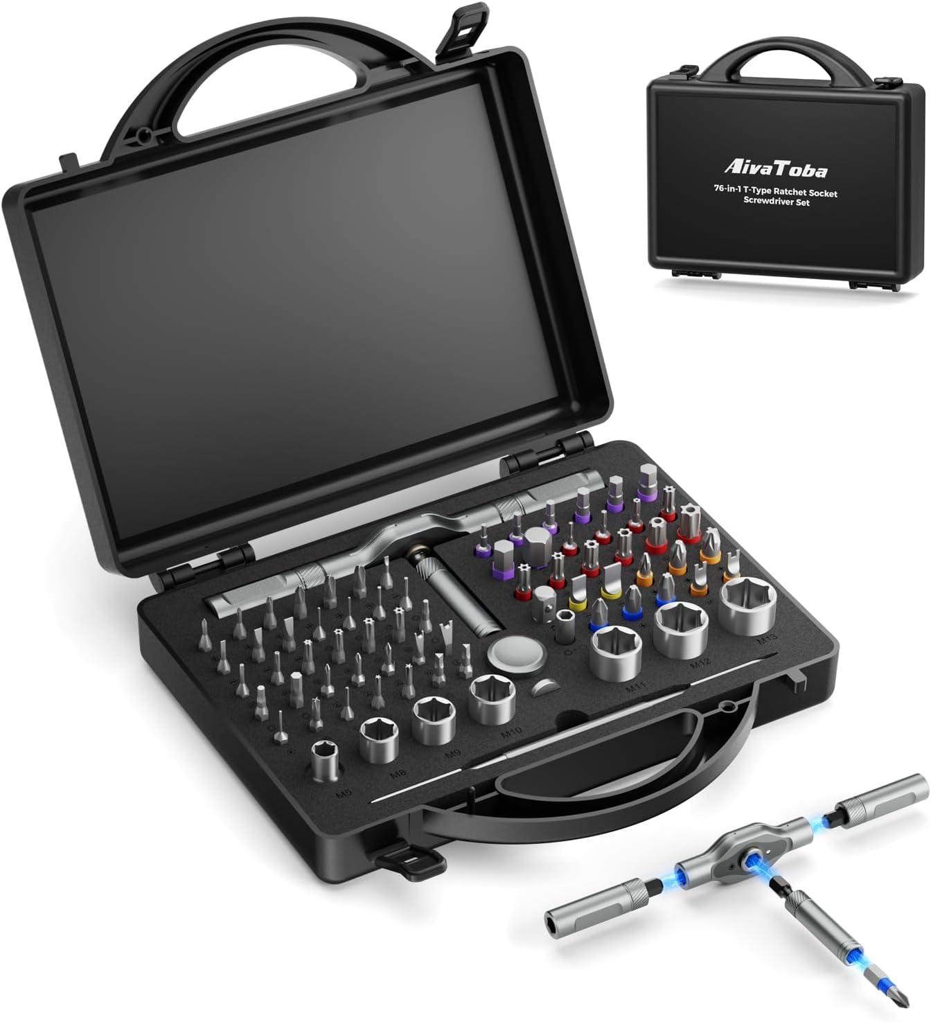 76 in 1 Magnetic Ratchet Screwdriver Set, Multi Bit Ratcheting Screwdriver Set with S2 Steel Bits, Detachable Design & Storage Case,Tool Kit for home Computer,Furniture,Electronics, Bicycle and DIY