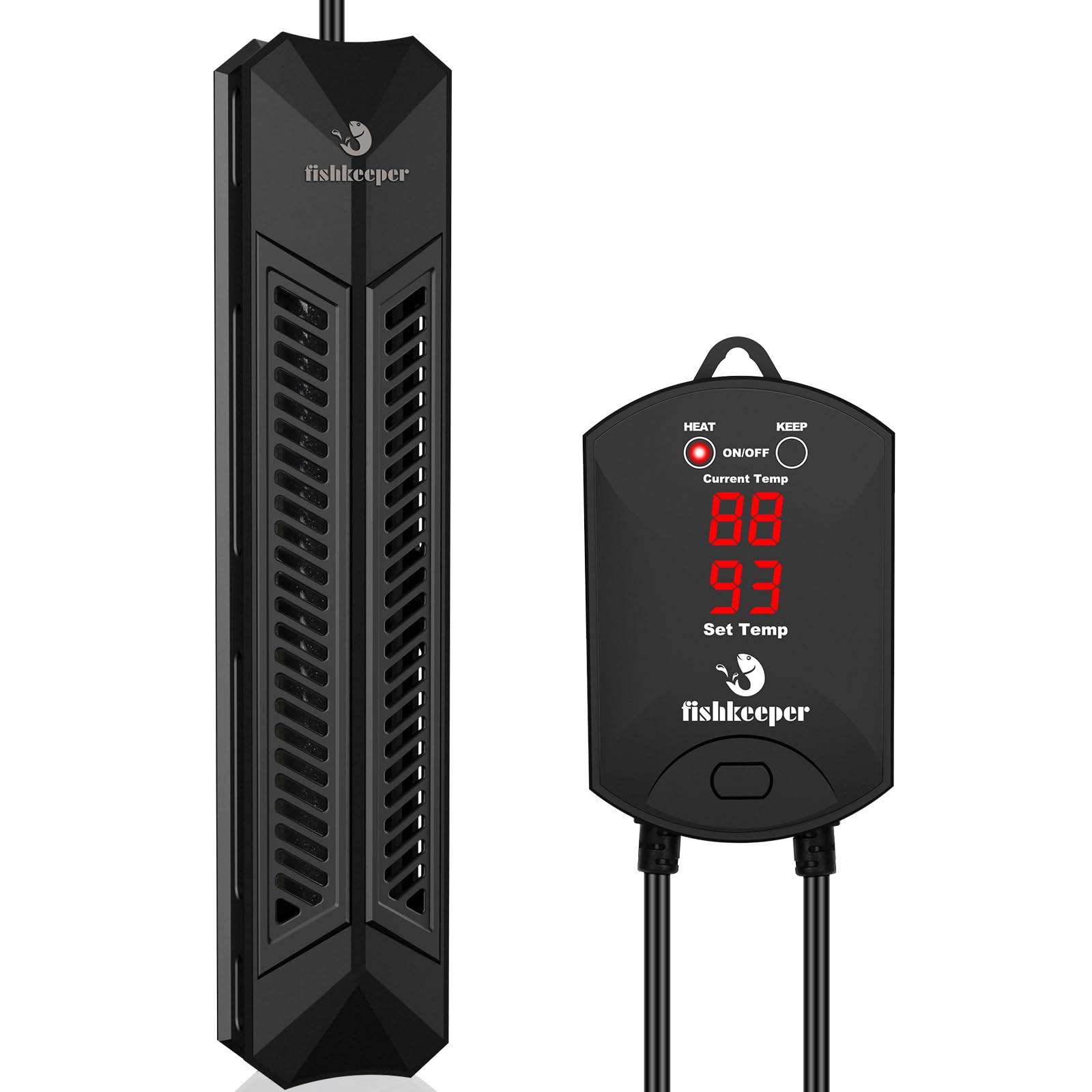 fishkeeper Aquarium Heizung, Intelligent Heizstab Aquarium, Tauchsieder mit Thermostat & Einstellbarer Temperatur, LCD-Display, Überhitzungs- und Trockenlaufschutz, 500W für 250L-500L Süß-/Salzwasser