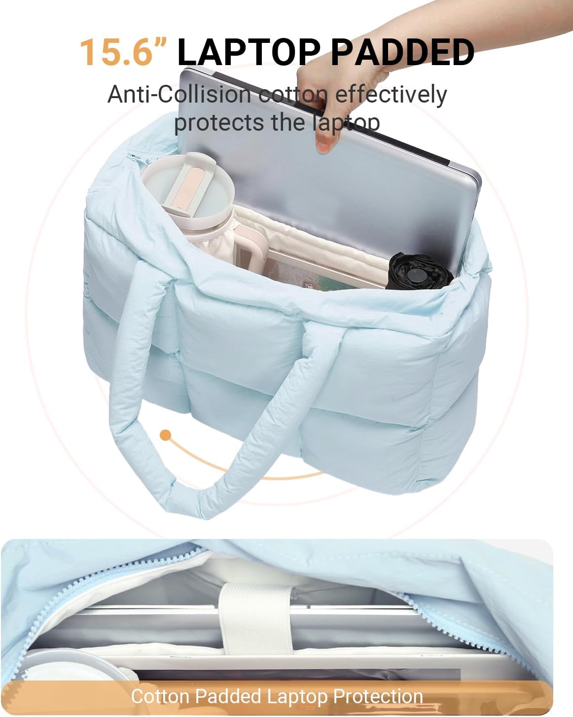 Herald Puffer Tote Bag for Women, Large Quilted Puffy Handbag Lightweight Satchel Purse with Cup Holder & Compartment - Image 4