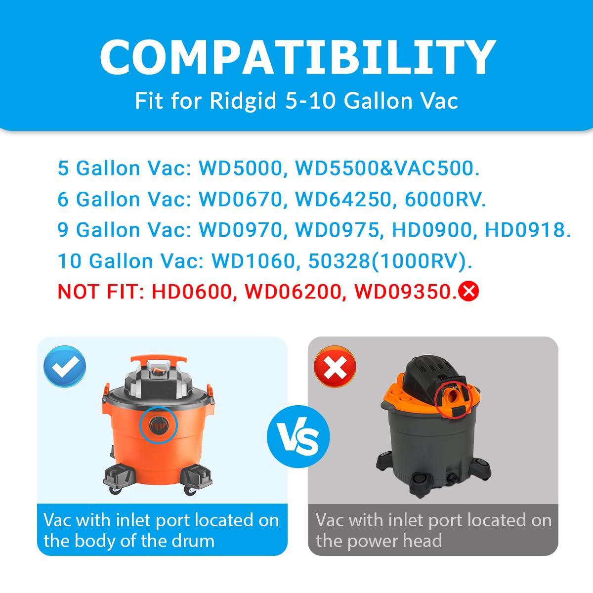 Hillbilly Pot 550&350、Hillbilly Sack 350 Zibopon VF3503 Vacuum Bags Compatible with Ridgid 5 to 10